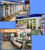 Commercial refrigeration equipment (reach-in and walk-in coolers and freezers, merchandisers, display cases) for convenience stores. Commercial refrigeration equipment (reach-in and walk-in coolers and freezers, merchandisers, display cases) for convenience stores.
